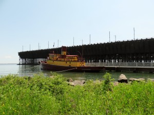 Edna G. and one of three ore docks in background